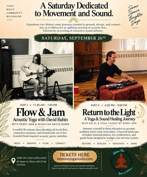 Flyer for Flow & Jam: Acoustic Yoga with David Rubin