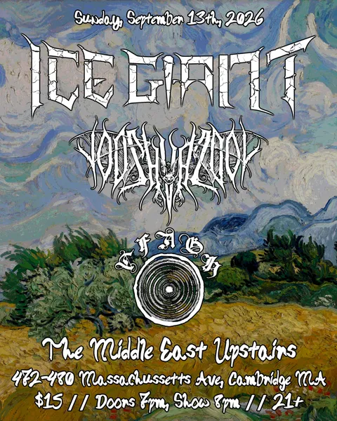 Flyer for Ice Giant, Voosh Vaz & Tfaghdoom (Upstairs at Middle East)