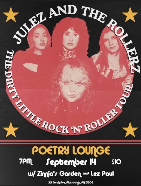 Flyer for Julez and the Rollerz + Lez Paul Band at Poetry