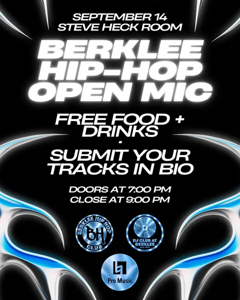 Flyer for Berklee Hip-Hop Open Mic