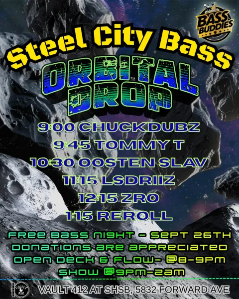 Flyer for Orbital Drop - Steel City Bass