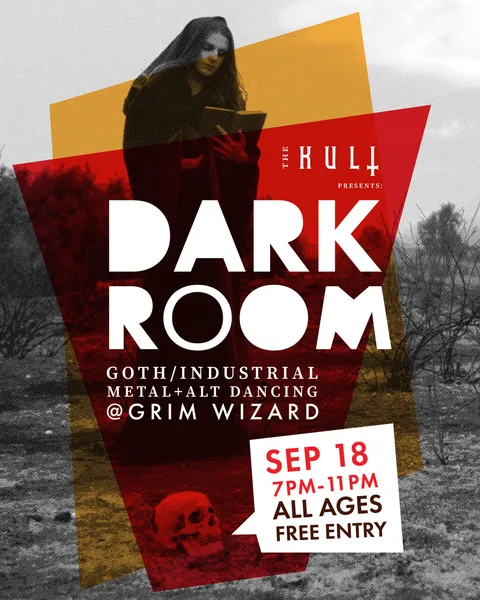 Flyer for DARK ROOM at Grim Wizard Coffee