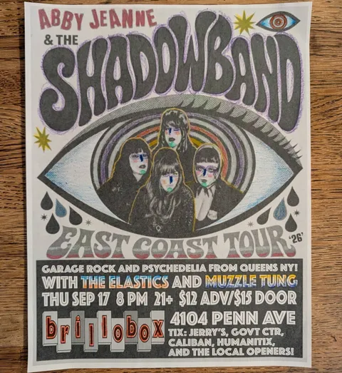 Flyer for Abby J show with The Elastics at Brillo Box