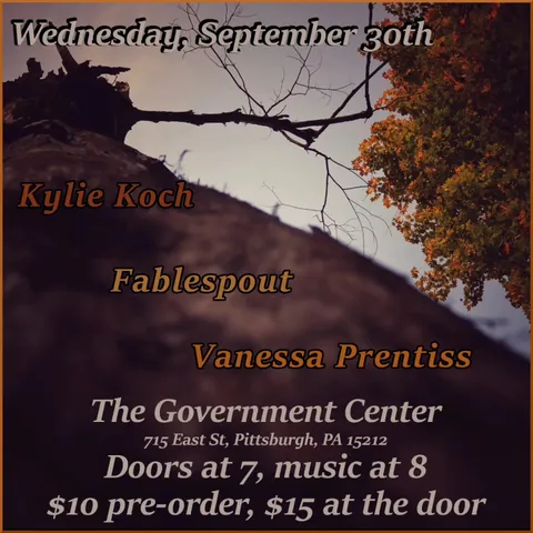 Flyer for Kylie Koch, Fablespout, Vanessa Prentiss
