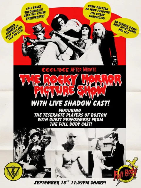 Flyer for The Rocky Horror Picture Show shadow cast screening