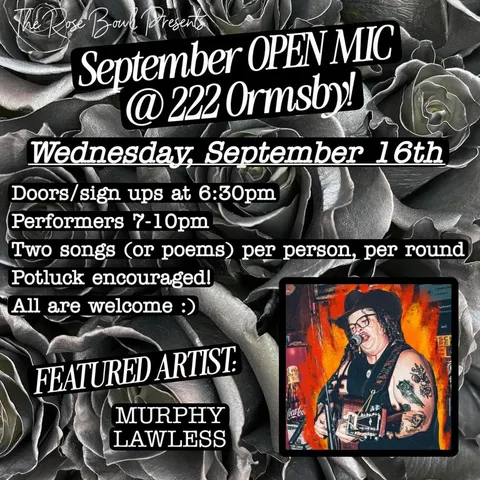 Flyer for Rose Bowl Open Mic at 222 Ormsby