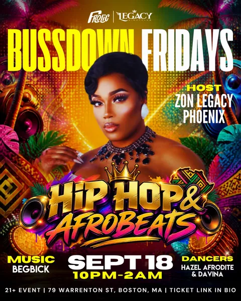 Flyer for Afrobeats & Hip Hop with DJ Begbick and Zon Legacy Phoenix